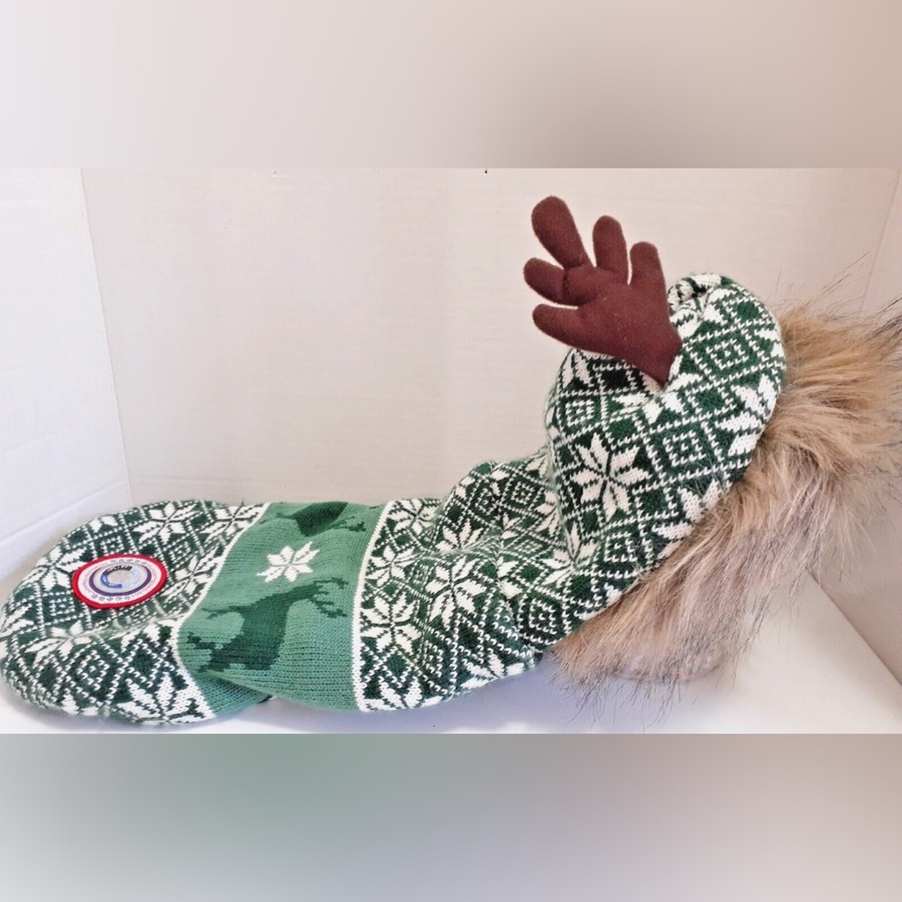 Luv Gear Reindeer Hooded Faux Fur Dog Sweater w/Cold Alert Technology